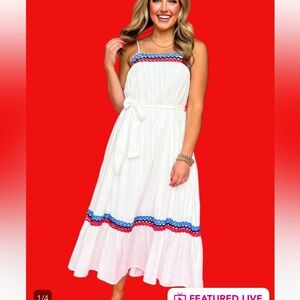 Off White Contrast Stripe Midi Dress